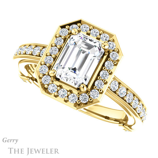 Emerald Cut Forever One Moissanite Engagement Ring #GTJ1055-emerald-fb-y | Gerry The Jeweler Emerald Cut Forever Brilliant Moissanite Engagement Ring #GTJ1055-emerald-fb-y