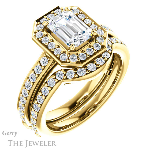 Emerald Cut Forever One Moissanite Engagement Ring #GTJ1055-emerald-fb-y | Gerry The Jeweler Emerald Cut Forever Brilliant Moissanite Engagement Ring #GTJ1055-emerald-fb-y