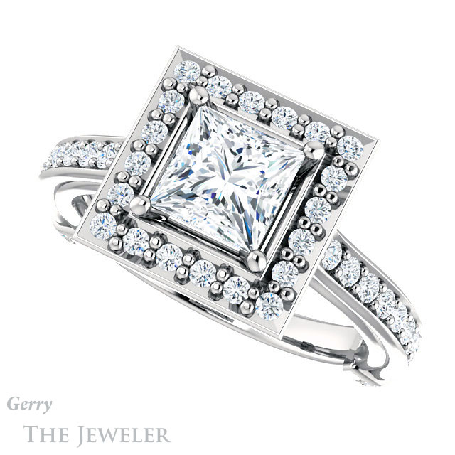 Princess Cut Forever One Moissanite Engagement Ring #GTJ1055-square-fo-w | Gerry The Jeweler Princess Cut Forever One Moissanite Engagement Ring #GTJ1055-square-fo-w