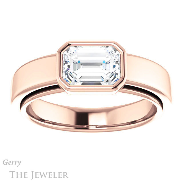 Emerald Cut Forever One Moissanite Engagement Ring #GTJ1056-emerald-fb-r 1 Emerald Cut Forever Brilliant Moissanite Engagement Ring #GTJ1056-emerald-fb-r