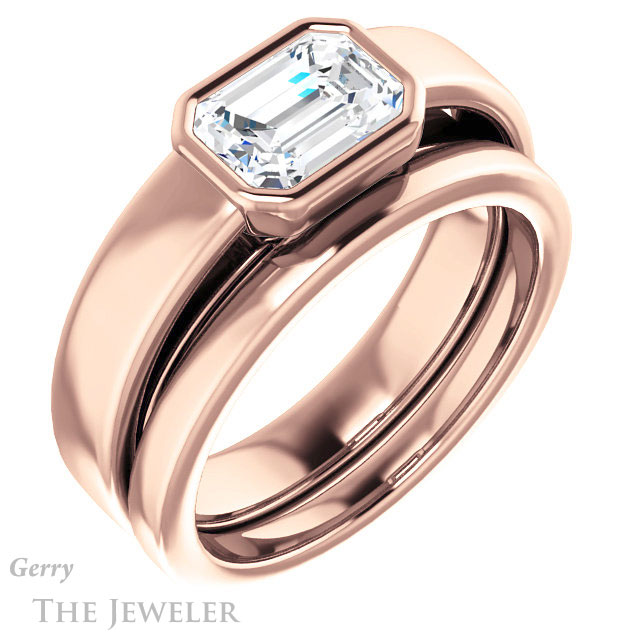 Emerald Cut Forever One Moissanite Engagement Ring #GTJ1056-emerald-fb-r 6 Emerald Cut Forever Brilliant Moissanite Engagement Ring #GTJ1056-emerald-fb-r