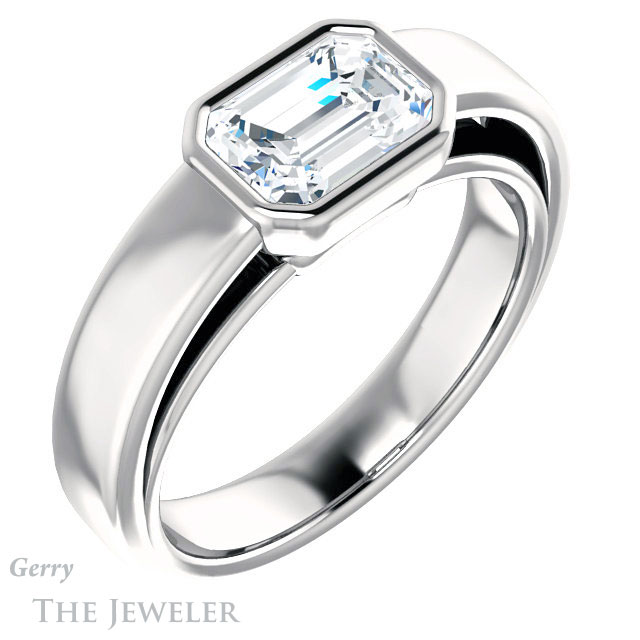 Emerald Cut Forever One Moissanite Engagement Ring #GTJ1056-emerald-fb-w 4 Emerald Cut Forever Brilliant Moissanite Engagement Ring #GTJ1056-emerald-fb-w