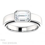 Emerald Cut Forever One Moissanite Engagement Ring #GTJ1056-emerald-fb-w 1 Emerald Cut Forever Brilliant Moissanite Engagement Ring #GTJ1056-emerald-fb-w