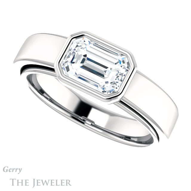 Emerald Cut Forever One Moissanite Engagement Ring #GTJ1056-emerald-fb-w 5 Emerald Cut Forever Brilliant Moissanite Engagement Ring #GTJ1056-emerald-fb-w
