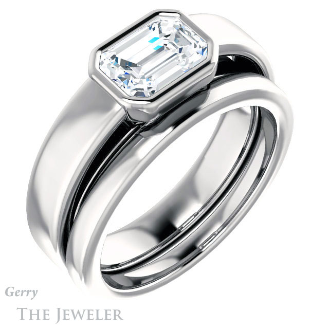 Emerald Cut Forever One Moissanite Engagement Ring #GTJ1056-emerald-fb-w 6 Emerald Cut Forever Brilliant Moissanite Engagement Ring #GTJ1056-emerald-fb-w