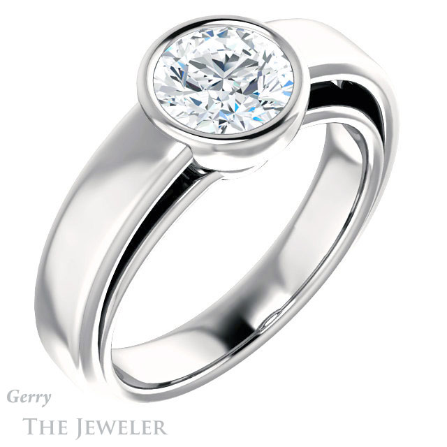 Round Cut Forever One Moissanite Engagement Ring #GTJ1056-round-fo-w