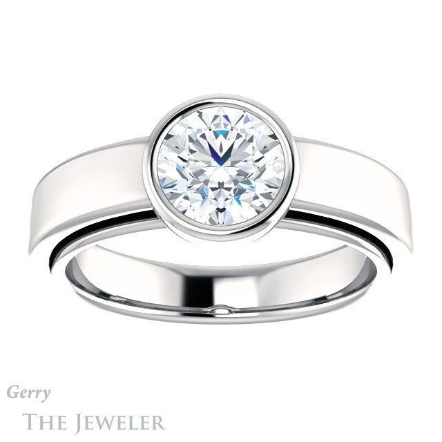 Round Cut Forever One Moissanite Engagement Ring #GTJ1056-round-fo-w