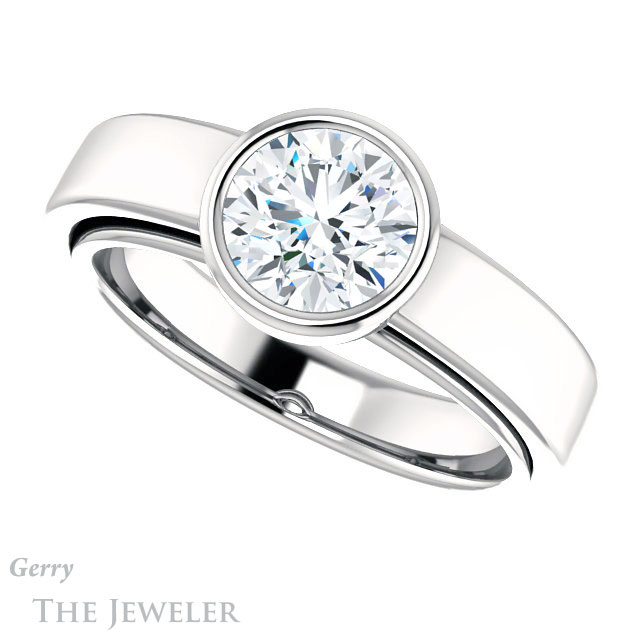 Round Cut Forever One Moissanite Engagement Ring #GTJ1056-round-fo-w