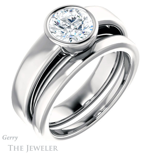 Round Cut Forever One Moissanite Engagement Ring #GTJ1056-round-fo-w