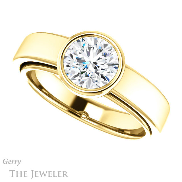 Round Cut Forever One Moissanite Engagement Ring #GTJ1056-round-fo-y