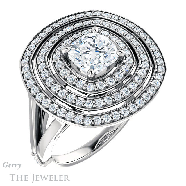 Cushion Cut Forever One Moissanite Engagement Ring #GTJ1057-cushion-fo-w 4 Cushion Cut Forever One Moissanite Engagement Ring #GTJ1057-cushion-fo-w