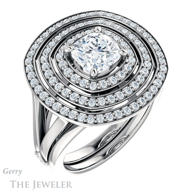 Cushion Cut Forever One Moissanite Engagement Ring #GTJ1057-cushion-fo-w 6 Cushion Cut Forever One Moissanite Engagement Ring #GTJ1057-cushion-fo-w