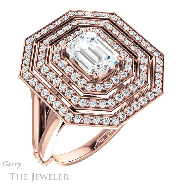 Emerald Cut Forever One Moissanite Engagement Ring #GTJ1057-emerald-fb-r 4 Emerald Cut Forever Brilliant Moissanite Engagement Ring #GTJ1057-emerald-fb-r