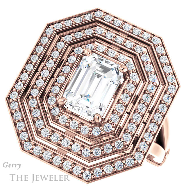 Emerald Cut Forever One Moissanite Engagement Ring #GTJ1057-emerald-fb-r 5 Emerald Cut Forever Brilliant Moissanite Engagement Ring #GTJ1057-emerald-fb-r