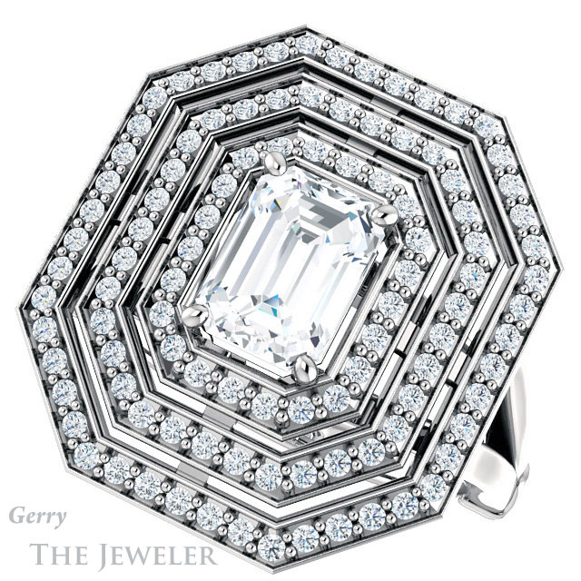 Emerald Cut Forever One Moissanite Engagement Ring #GTJ1057-emerald-fb-w 5 Emerald Cut Forever Brilliant Moissanite Engagement Ring #GTJ1057-emerald-fb-w