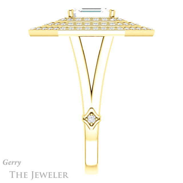 Emerald Cut Forever One Moissanite Engagement Ring #GTJ1057-emerald-fb-y 3 Emerald Cut Forever Brilliant Moissanite Engagement Ring #GTJ1057-emerald-fb-y