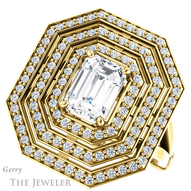 Emerald Cut Forever One Moissanite Engagement Ring #GTJ1057-emerald-fb-y 5 Emerald Cut Forever Brilliant Moissanite Engagement Ring #GTJ1057-emerald-fb-y