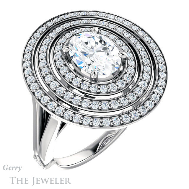 Oval Shaped Forever One Moissanite Engagement Ring #GTJ1057-oval-fo-w 4 Oval Shaped Forever One Moissanite Engagement Ring #GTJ1057-oval-fo-w