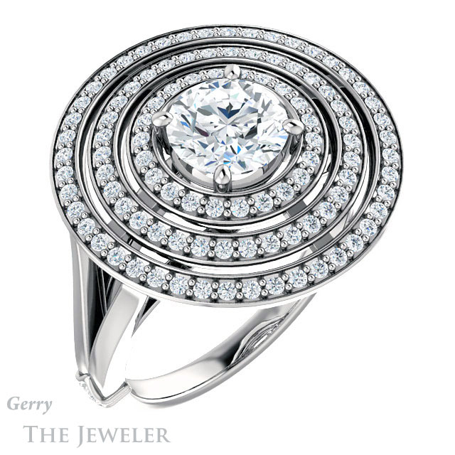 Round Cut Forever One Moissanite Engagement Ring #GTJ1057-round-fo-w 4 Round Cut Forever One Moissanite Engagement Ring #GTJ1057-round-fo-w