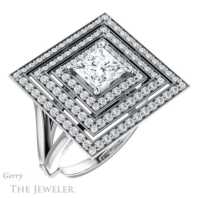Princess Cut Forever One Moissanite Engagement Ring #GTJ1057-square-fo-w 4 Princess Cut Forever One Moissanite Engagement Ring #GTJ1057-square-fo-w