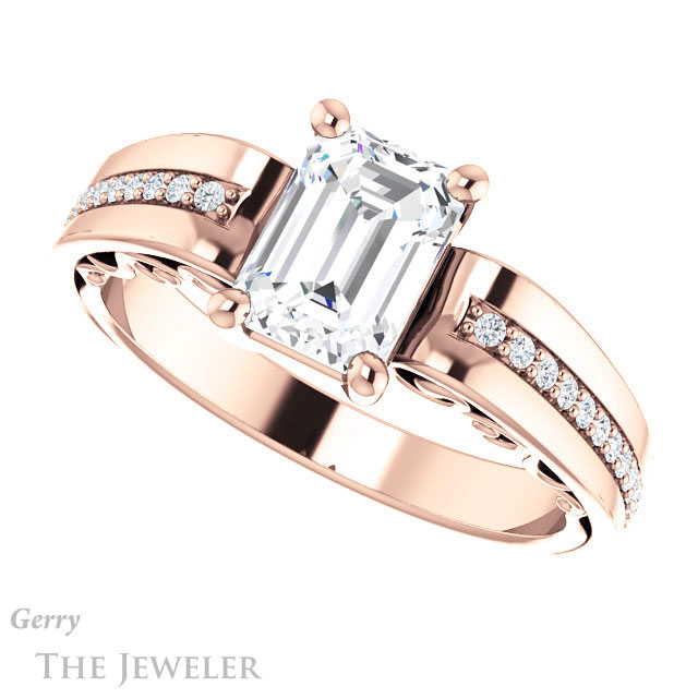 Emerald Cut Forever One Moissanite Engagement Ring #GTJ1058-emerald-fb-r | Gerry The Jeweler Emerald Cut Forever Brilliant Moissanite Engagement Ring #GTJ1058-emerald-fb-r