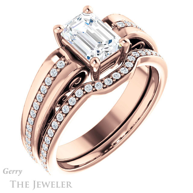 Emerald Cut Forever One Moissanite Engagement Ring #GTJ1058-emerald-fb-r | Gerry The Jeweler Emerald Cut Forever Brilliant Moissanite Engagement Ring #GTJ1058-emerald-fb-r