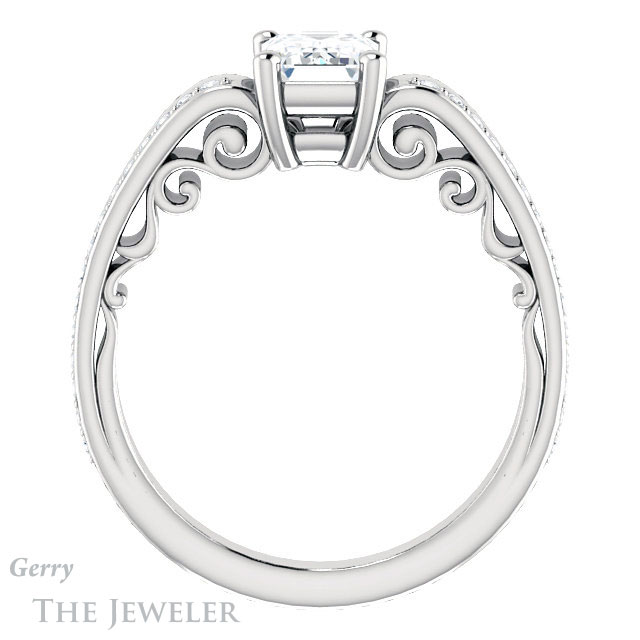 Emerald Cut Forever One Moissanite Engagement Ring #GTJ1058-emerald-fb-w | Gerry The Jeweler Emerald Cut Forever Brilliant Moissanite Engagement Ring #GTJ1058-emerald-fb-w