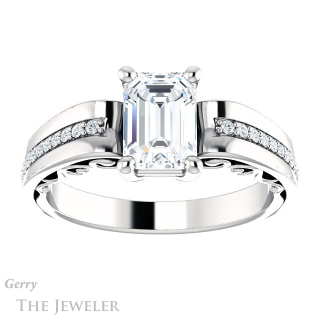 Emerald Cut Forever One Moissanite Engagement Ring #GTJ1058-emerald-fb-w | Gerry The Jeweler Emerald Cut Forever Brilliant Moissanite Engagement Ring #GTJ1058-emerald-fb-w