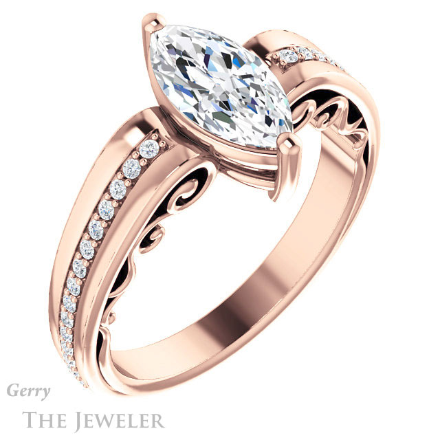 Marquise Cut Forever One Moissanite Engagement Ring #GTJ1058-marquise-fb-r | Gerry The Jeweler Marquise Cut Forever Brilliant Moissanite Engagement Ring #GTJ1058-marquise-fb-r