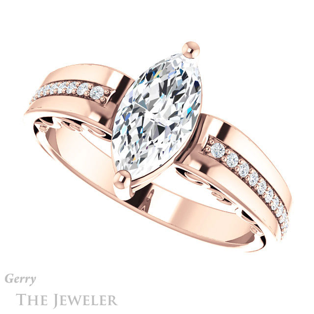 Marquise Cut Forever One Moissanite Engagement Ring #GTJ1058-marquise-fb-r | Gerry The Jeweler Marquise Cut Forever Brilliant Moissanite Engagement Ring #GTJ1058-marquise-fb-r
