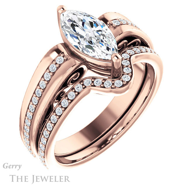 Marquise Cut Forever One Moissanite Engagement Ring #GTJ1058-marquise-fb-r | Gerry The Jeweler Marquise Cut Forever Brilliant Moissanite Engagement Ring #GTJ1058-marquise-fb-r