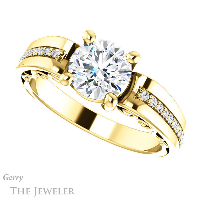 Round Cut Forever One Moissanite Engagement Ring #GTJ1058-round-fo-y | Gerry The Jeweler Round Cut Forever One Moissanite Engagement Ring #GTJ1058-round-fo-y