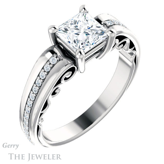 Princess Cut Forever One Moissanite Engagement Ring #GTJ1058-square-fo-w | Gerry The Jeweler Princess Cut Forever One Moissanite Engagement Ring #GTJ1058-square-fo-w