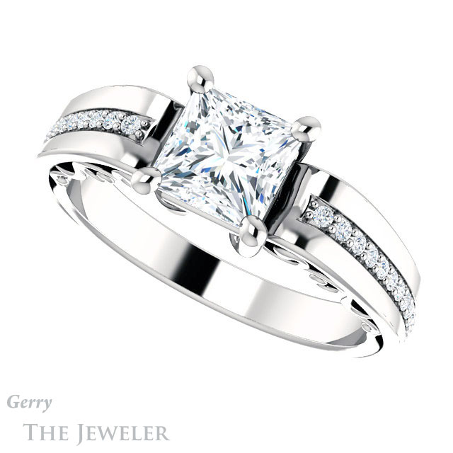 Princess Cut Forever One Moissanite Engagement Ring #GTJ1058-square-fo-w | Gerry The Jeweler Princess Cut Forever One Moissanite Engagement Ring #GTJ1058-square-fo-w