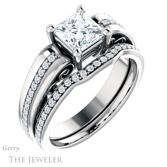 Princess Cut Forever One Moissanite Engagement Ring #GTJ1058-square-fo-w | Gerry The Jeweler Princess Cut Forever One Moissanite Engagement Ring #GTJ1058-square-fo-w