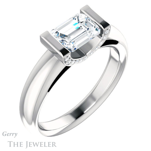 Emerald Cut Forever Brilliant Moissanite Engagement Ring #GTJ1059-emerald-fb-w