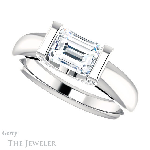 Emerald Cut Forever Brilliant Moissanite Engagement Ring #GTJ1059-emerald-fb-w