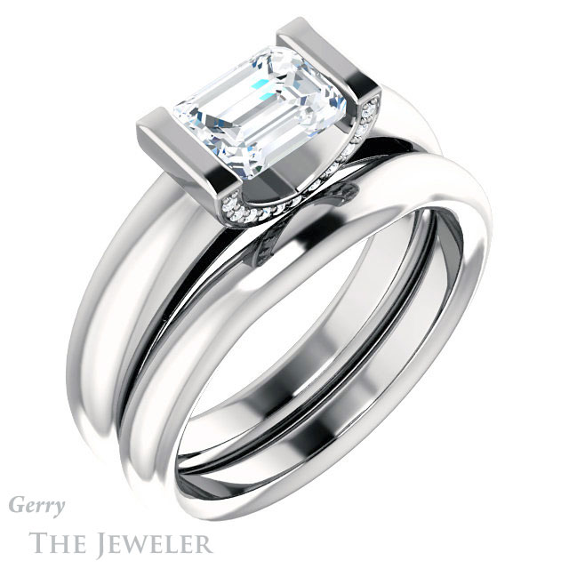 Emerald Cut Forever Brilliant Moissanite Engagement Ring #GTJ1059-emerald-fb-w