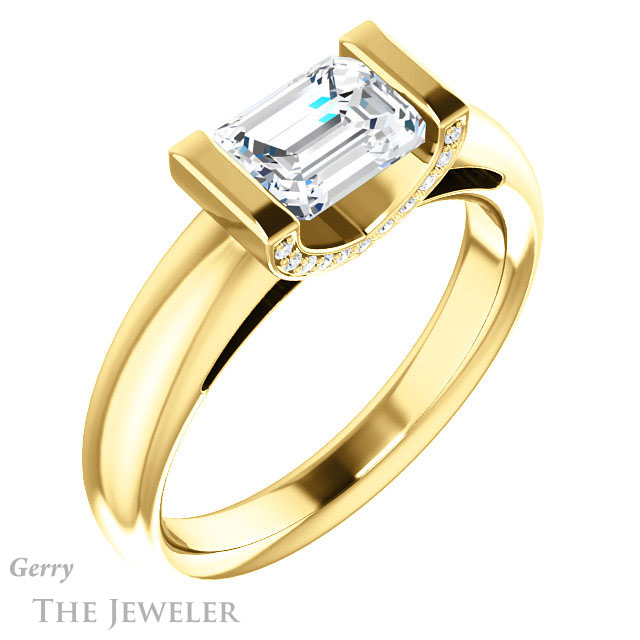 Emerald Cut Forever One Moissanite Engagement Ring #GTJ1059-emerald-fb-y 4 Emerald Cut Forever Brilliant Moissanite Engagement Ring #GTJ1059-emerald-fb-y