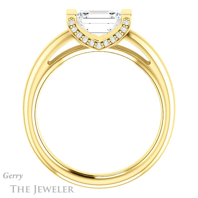 Emerald Cut Forever One Moissanite Engagement Ring #GTJ1059-emerald-fb-y 2 Emerald Cut Forever Brilliant Moissanite Engagement Ring #GTJ1059-emerald-fb-y