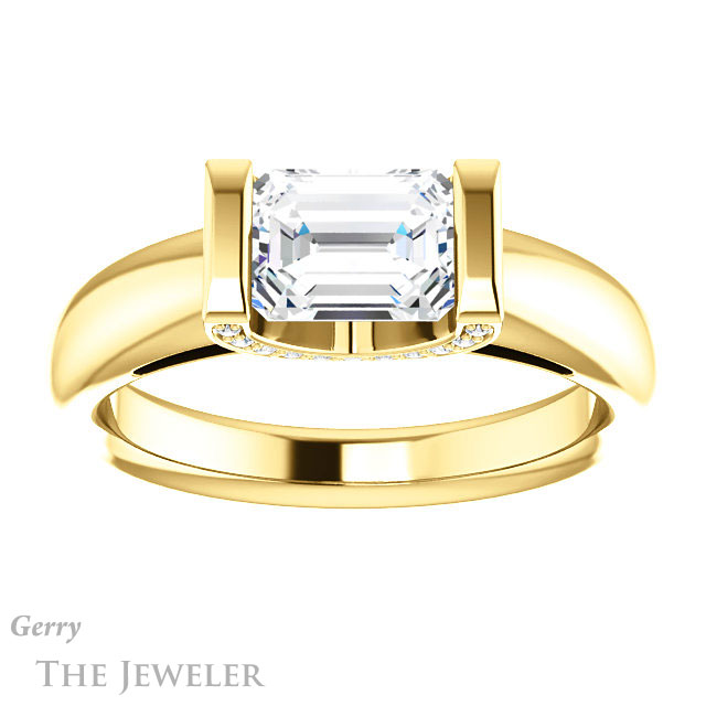 Emerald Cut Forever One Moissanite Engagement Ring #GTJ1059-emerald-fb-y 1 Emerald Cut Forever Brilliant Moissanite Engagement Ring #GTJ1059-emerald-fb-y
