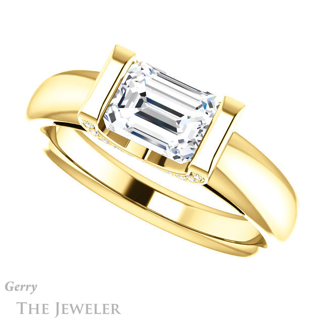 Emerald Cut Forever One Moissanite Engagement Ring #GTJ1059-emerald-fb-y 5 Emerald Cut Forever Brilliant Moissanite Engagement Ring #GTJ1059-emerald-fb-y