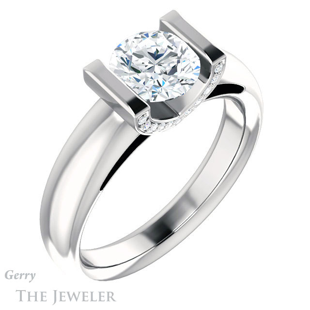 Round Cut Forever One Moissanite Engagement Ring #GTJ1059-round-fo-w 4 Round Cut Forever One Moissanite Engagement Ring #GTJ1059-round-fo-w