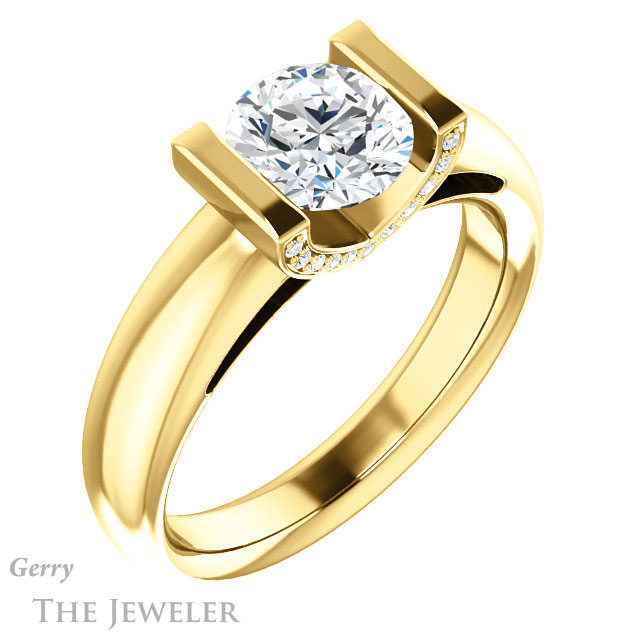 Round Cut Forever One Moissanite Engagement Ring #GTJ1059-round-fo-y 4 Round Cut Forever One Moissanite Engagement Ring #GTJ1059-round-fo-y