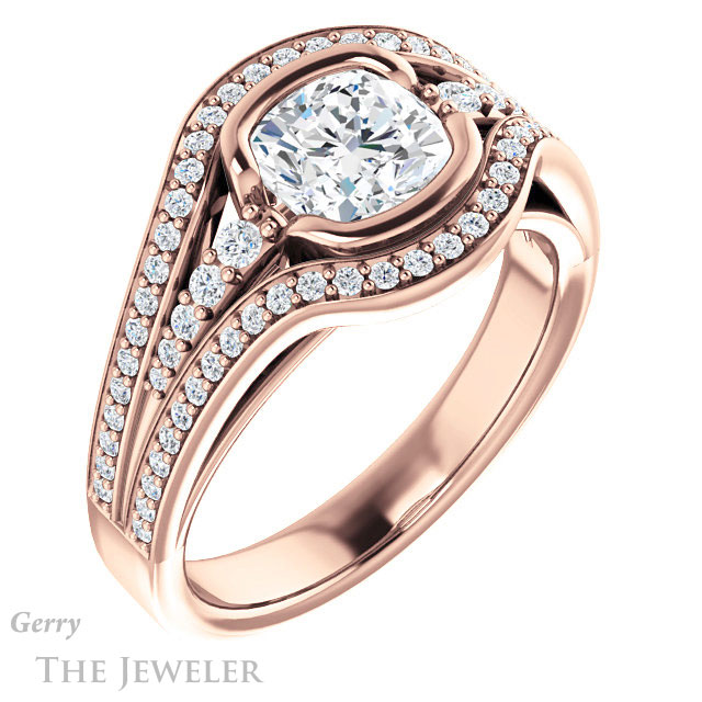 Cushion Cut Forever One Moissanite Engagement Ring #GTJ1060-cushion-fo-r