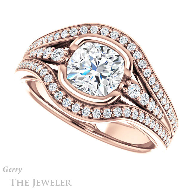 Cushion Cut Forever One Moissanite Engagement Ring #GTJ1060-cushion-fo-r