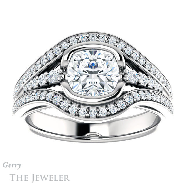 Cushion Cut Forever One Moissanite Engagement Ring #GTJ1060-cushion-fo-w