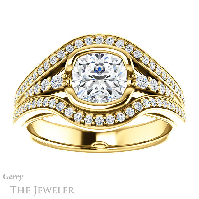 Cushion Cut Forever One Moissanite Engagement Ring #GTJ1060-cushion-fo-y