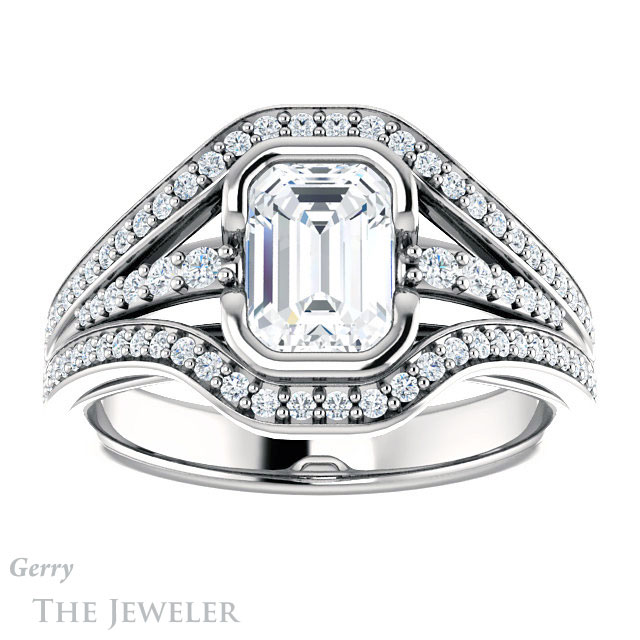 Emerald Cut Forever Brilliant Moissanite Engagement Ring #GTJ1060-emerald-fb-w