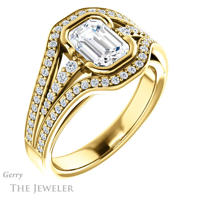Emerald Cut Forever Brilliant Moissanite Engagement Ring #GTJ1060-emerald-fb-y